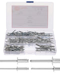 Aluminum Pop Rivets Kit 140Pcs Assortment With Flat Head And Flange Blind Rivets For Metal Fastening in a case