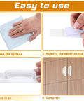 Installation steps for Four Pack White Peel And Stick Cabinet Handles With Premium Adhesive Backing No Drill Installation Versatile Adhesive Handles For Cabinets Closets Glass Sliding Doors Shower Doors And Windows