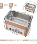 900ml ultrasonic cleaner with stainless steel tank and digital controls, designed for quick cleaning of jewelry and gadgets.