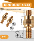 Heavy Duty 2 Pack Side Post Battery Terminal Extension Bolts With Nuts Featuring 3/8 Inch 16 Coarse And 3/8 Inch 24 Fine Threads, brass bolts with nuts.