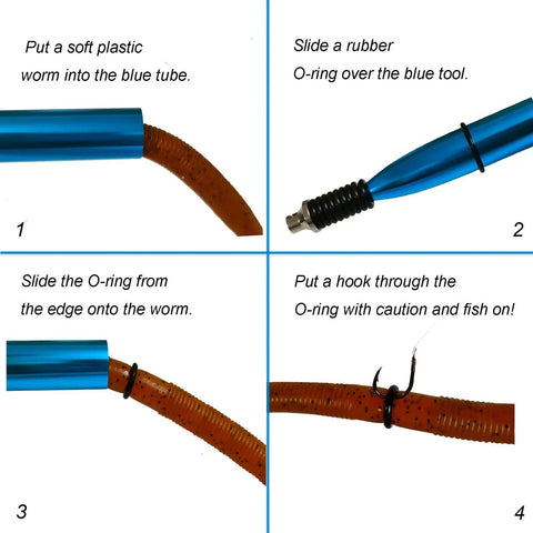 Step-by-step use of Bass Fishing Wacky Rig O Ring Kit, 200 Silicone Rings For Wacky Rig And Neko Rig, Fits 4 To 5 Inch Senko Finesse Soft Plastic Worms, Durable, Easy On Off, Reduces Lost Baits And Tear, Great For Soft Baits.