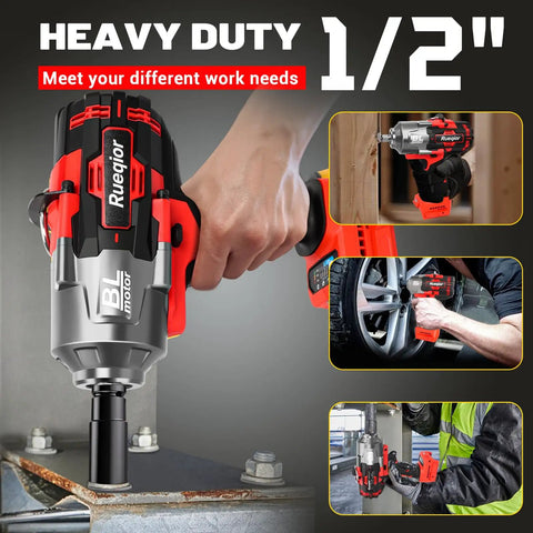 Rueqior 1/2 Inch Cordless Impact Wrench With 1450 Ft Lbs Torque Brushless Motor High Power Electric Tool Compatible Milwaukee 18V Batteries For Cars And Trucks Bare Tool No Battery Included Best Quality