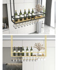 Ceiling Mount Wine Glass Rack With Bottle Holder And Solid Wood Shelf Dope Overhead Storage for Bar Kitchen Living Room Garage