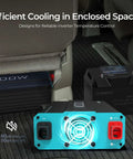 Beefy 1000 Watt Pure Sine Wave Car Power Inverter 12V DC To 120V AC Converter displayed in a vehicle interior for RV use.
