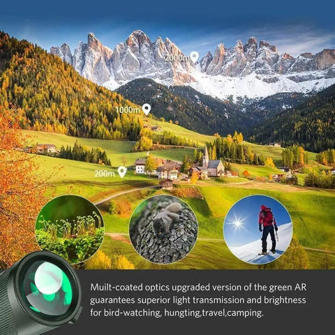 80x100 High Power Monocular With 100mm Objective Lens HD BAK4 Prism Smartphone Adapter And Easy Focus, mountain landscape view