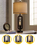 Industrial Black Table Lamps Set Of 2 With USB Ports And Outlets, Modern Bedside Touch Lamps showing dimmable nightlight settings