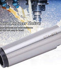 Morse taper reducing sleeve MT4-MT2, silver steel with black ends, for lathe and milling fixtures.