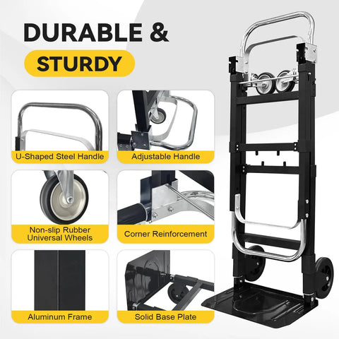 3-in-1 Aluminum Hand Truck Dolly With 600 Lb Capacity features sturdy design and universal wheels for versatile use