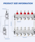 5 Loop Stainless Steel PEX Manifold Kit for Radiant Floor Heating with Ball Valves High Flow Meters product size diagram