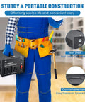 Person holding Beast 1000 Watt Step Up And Step Down Voltage Converter with tool belt, highlighting sturdy iron shell.