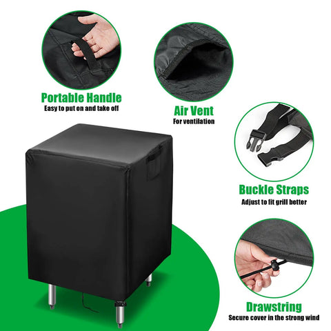 Outdoor Prep Table Cover 24x24x34 Inches, Weatherproof Oxford Fabric featuring handle, air vent, buckle straps, and drawstring.