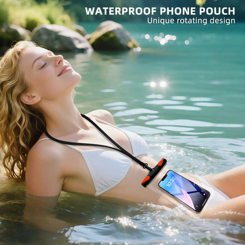 Waterproof Phone Pouch With Lanyard For iPhone And Android IPX8 Phone Case Dry Bag 30M with woman in water, showing use