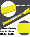 Badass Heavy Duty 8 Pack E Track Ratchet Straps 2 Inch By 20 Foot Cargo Tie Downs Rated For 1500 Pounds Working Load And 4500 Pounds Breaking Strength On Vans Trucks And Trailers with reinforced sewing and 100% polyester webbing.