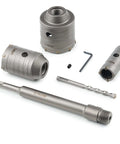 ZELCAN hole saw kit, 4pc set with 30/50/65mm bits, metal gray, includes mandrel