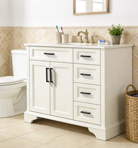 Bathroom vanity with 30 Pack 5 Inch Hole Center Kitchen Cabinet Handles Solid Zinc Alloy Square Drawer Pulls Matte Black Heavy Duty