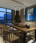 Three Light Crystal Pendant Lamp With Dimmable LED For Dining Room Kitchen Island And Living Spaces 19.7 Inch Hanging Chandelier In Sand Nickel Finish 3000K Warm White Slick Triac Dimming over dining table