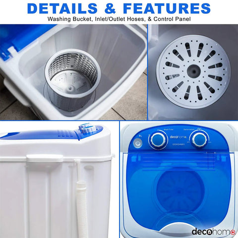 Details of Compact Portable Washer For Small Spaces Perfect For Apartments, Dorm Rooms, And Tiny Homes With 8.8 Lb Capacity, 250W Power