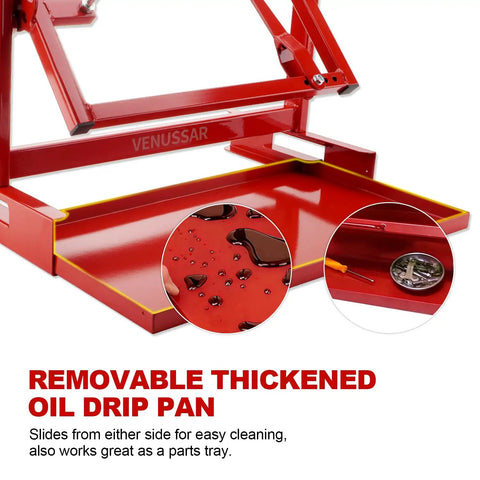 Heavy Duty Motorcycle Engine Stand For Vertical Single Cylinder 2 Stroke Or 4 Stroke Engines, red finish with oil drip pan
