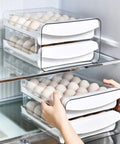 Double Layer Egg Storage Container For Refrigerator With Drawer Style Stackable Egg Holder Clear Plastic Tray Holds 40 Eggs Easy Access