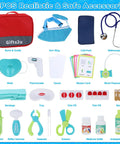Kids Doctor Kit With Real Stethoscope And Storage Bag, 28 Piece Pretend Play Medical Toy shown with accessories and tools for role play