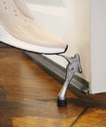 Step On Door Stop Brushed Nickel 1 Piece No Fuss Easy Install Includes Screws With Instant Release No Manual Lift in use