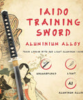 Lightweight Aluminum Alloy Wakizashi Iaito For Iaido Training With Dragon Tsuba Unsharpened Practice Blade displayed with artwork