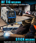 Beast 200A Plasma Cutter And Welder Combo With Nine In One Multiprocess Capabilities showing HF TIG and Stick Welding