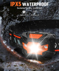 2 Pack Ultra Bright LED Headlamp With 1100 Lumens, IPX5 Waterproof Light illuminating in wet outdoor conditions