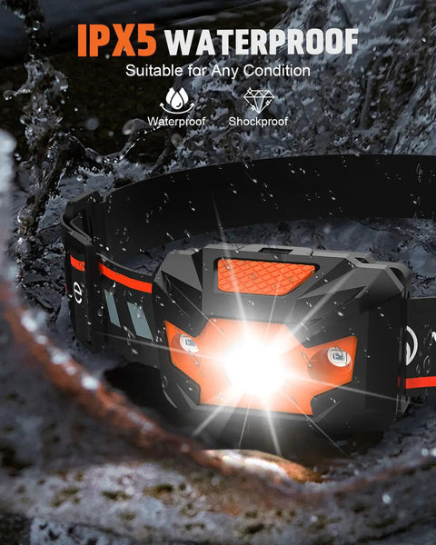 2 Pack Ultra Bright LED Headlamp With 1100 Lumens, IPX5 Waterproof Light illuminating in wet outdoor conditions