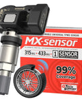 MX Sensor TPMS One Sensor With 315 And 433 MHz Metal Valve Press In Programmable Tire Pressure Sensor For Easy Auto Tire Maintenance And Seamless Wheel Fitment, black and silver