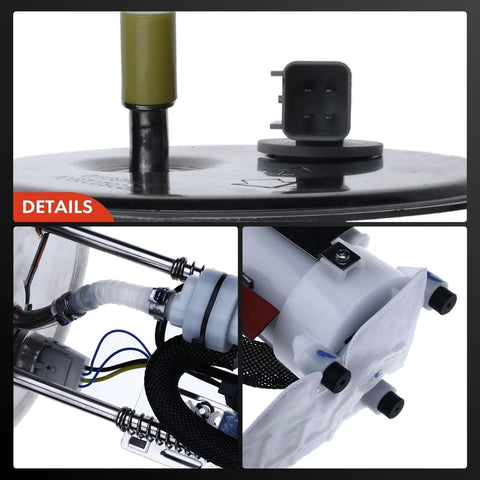 Close-up of electric fuel pump module assembly with sending unit for Ford Mustang 2006-2009 V6 4.0L V8 4.6L left side replacement fitment.
