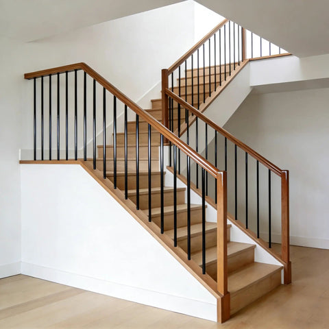 Round Wrought Iron Look Stair Balusters Heavy Duty Interior Exterior Deck Railing Spindles Built Tough For Home Projects 44 Inches Tall Sharp Satin Black Coating 15 Piece Package used in modern staircase