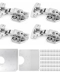 Stainless Steel Cabinet Door Hinges Kit With Soft Close Hinges, 112-Piece DIY Repair Set with 4 hinges, plates, and screws