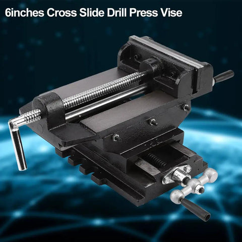 Chiyyak 6 Inch Heavy Duty Cross Slide Drill Press Bench Mount showing solid cast iron body for stability during machining.