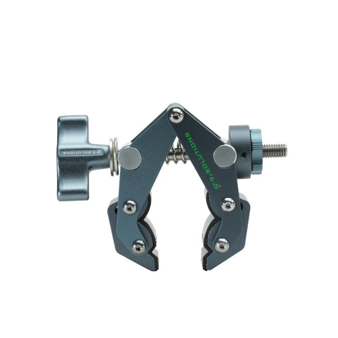 Savior Clamp With Articulated Jaws, 66 Lb Max Load, Two 1/4-20 And Two 3/8-16 Threads, 2.36 Inch Jaw Opening, anodized aluminum, side view