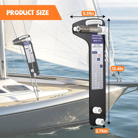 PT2 Sailboat Rigging Tension Gauge With Hands Free Operation Pro Grade Force Meter For Wire Rope And Standing Rigging Measures Three Sixteenths Seven Thirty Seconds And Quarter Inch Cables Up To Two Thousand Pounds. sailboat rigging tension gauge, 12.4 in x 5.31 in x 2.75 in