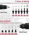 2 In 1 Cordless Rivet Nut Tool Kit For Drill Converts Your Drill Into A Pro Rivet Gun With 7 Metric Mandrels, 6 Rivet Head Sizes