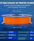 Image of an orange spool from the Rapid PLA Filament Bundle 2Kg 1.75mm 250g Spools Eight Color Pack For 3D Printing.