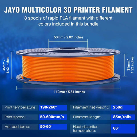 Image of an orange spool from the Rapid PLA Filament Bundle 2Kg 1.75mm 250g Spools Eight Color Pack For 3D Printing.