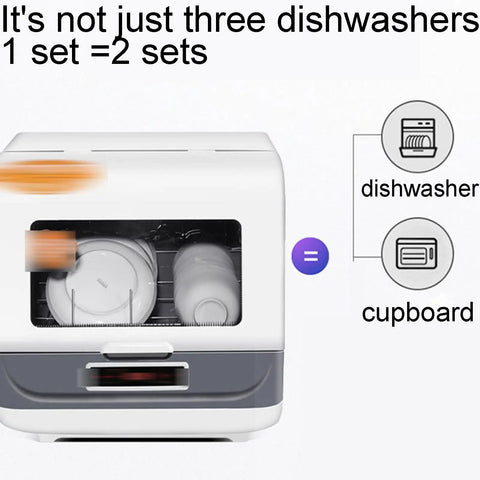 Smooth Operating Countertop Dishwasher Featuring Ultrasonic Deep Scrub Technology And Zero Install Hassle with dishes visible through glass front.