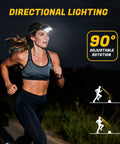 Woman running at night wearing Rechargeable 8 LED Headlamp With White And Red Light IPX4 Waterproof Head Torch for outdoor activities