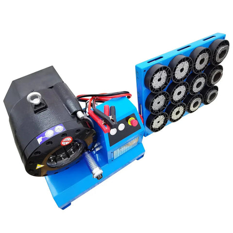 Professional Electric Hydraulic Hose Crimper And Swaging Tool For Quick 1/4 To 2 Inch Fittings Featuring Portable Split Frame and Slick Drawing Pump with various alloy dies.
