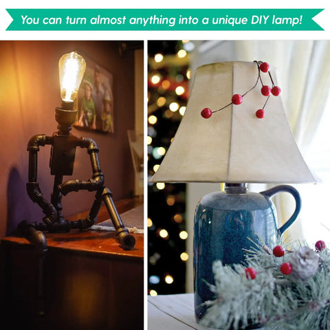 Unique DIY lamps created using Beginner Friendly DIY Lamp Wiring Kit With Antique Brass Socket And 12 Foot Brown Cord