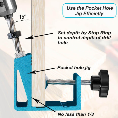 Complete Pocket Hole Jig Kit With Drill Guide For 15 Degree Angled Holes, Adjustable For Flush Joints, Easy Clamping