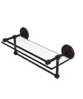 Antique Bronze 16 Inch Glass Shelf With Towel Bar Concealed Mount Tempered Glass Solid Brass Hardware Lifetime Finish Sweet Vintage Industrial Style Bathroom Organizer Assembled In USA