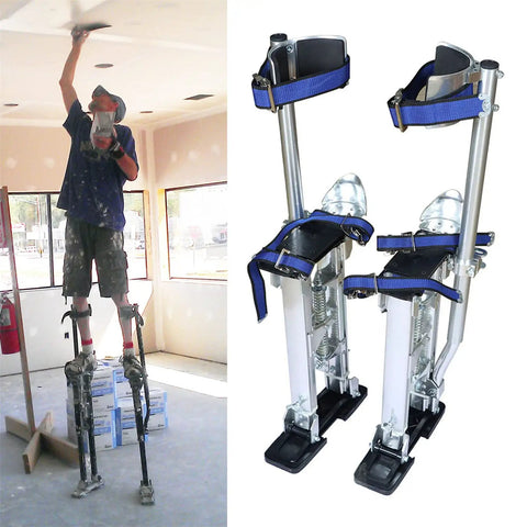 Adjustable Drywall Stilts 15 To 23 Inch Aluminum Tool Stilt For Painting And Cleaning in use and close-up view