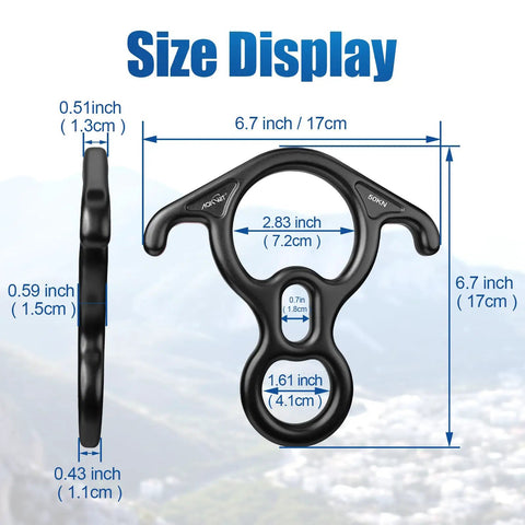 50KN Rescue Figure Belay Device For Rock Climbing Built Tough With Bent-Ear Descender Large Belay Slot 7075 Aluminum Alloy Size Display