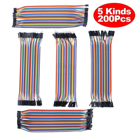 200Pcs Breadboard Jumper Wires Kit in 10 colors with male or female pins, 2.54mm and 2.0mm pitch, 20cm cables for Arduino projects