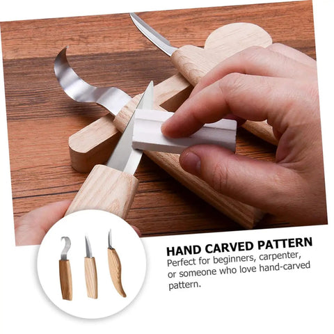 Top Shelf Steel Carving Knife Set Featuring Three Razor Drawknives And Heavy Duty Chisels used on timber for detailed carving projects.