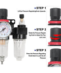 Pro Grade Pneumatic 1/4 Inch NPT Air Filter Regulator Kit With Brass Fittings And Gauge, AFC2000 Style, 0 to 145 Psi Output, Lubricator Cup